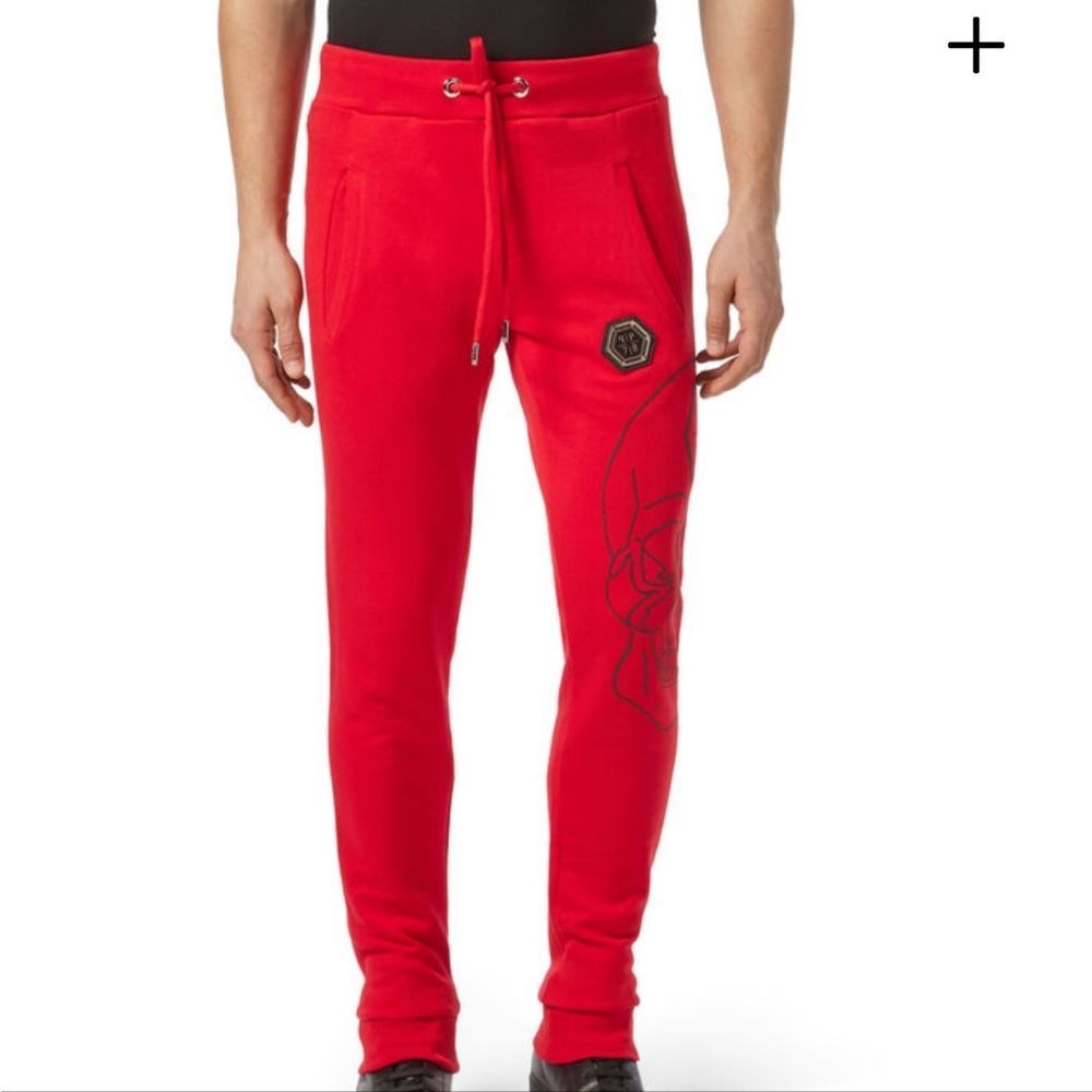 Phillip Plein Mens Iconic Red Skull Sweatpant Slim fit Jogger Size M